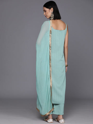 Varanga Women Sea Green Straight Kurta With Tonal Bottom And Dupatta